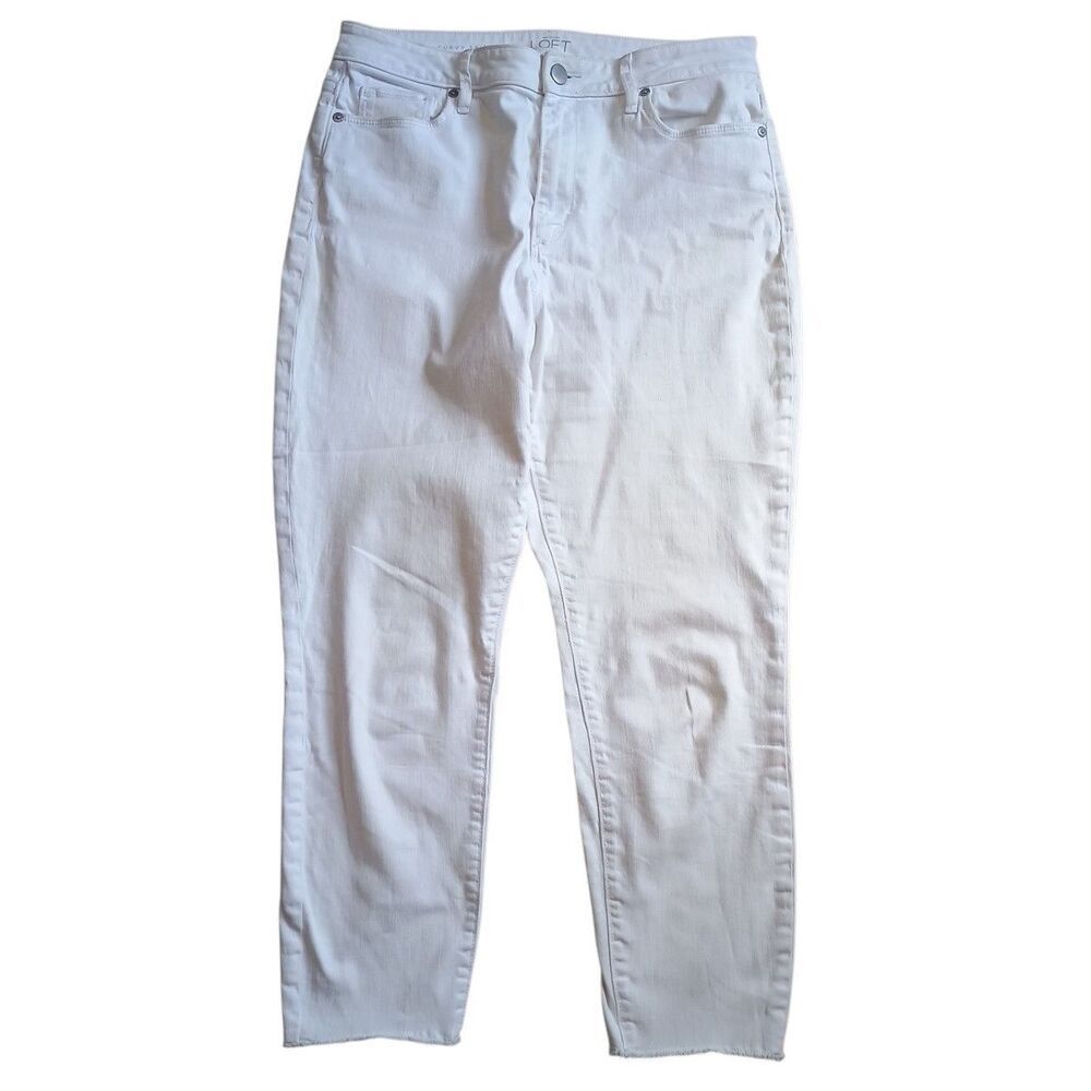 Ann Taylor LOFT White Jeans Size 29/8 Curvy Skinny Ankle Stretch 32x25.5 actual